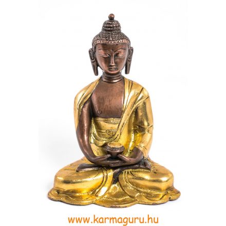 Amitabha Buddha szobor réz, alj nélkül, arany és bronz - 16 cm