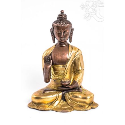 Áldó Buddha szobor réz, alj nélkül, arany és bronz - 16 cm