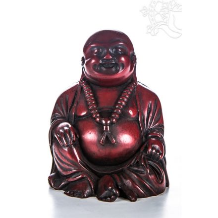 Nevető Buddha rezin szobor, vörös  színű - 10 cm