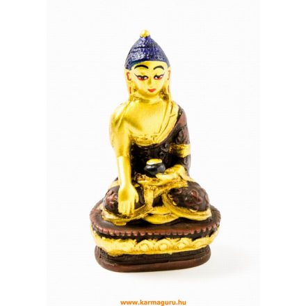 Shakyamuni Buddha, kézzel festett, rezin szobor - 9 cm