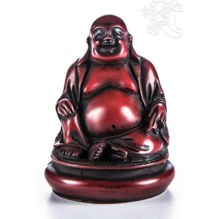 Nevető Buddha rezin szobor, vörös  színű - 8 cm