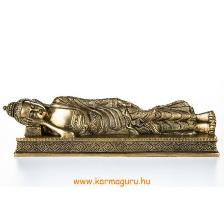 Fekvő Buddha réz szobor, matt sárga - 27cm