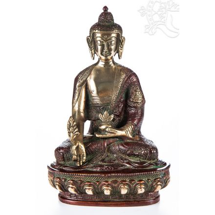 Gyógyító Buddha réz szobor, arany-vörös - 21 cm