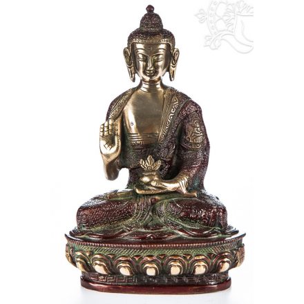 Áldó Buddha réz szobor, arany-vörös - 21cm