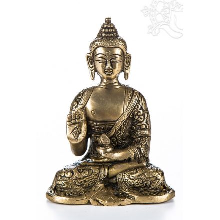 Áldó Buddha réz szobor, matt sárga - 14cm