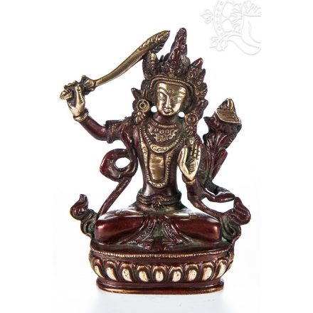 Manjushri réz szobor, arany-vörös - 14cm