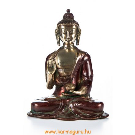 Áldó Buddha réz szobor, arany-vörös - 16cm