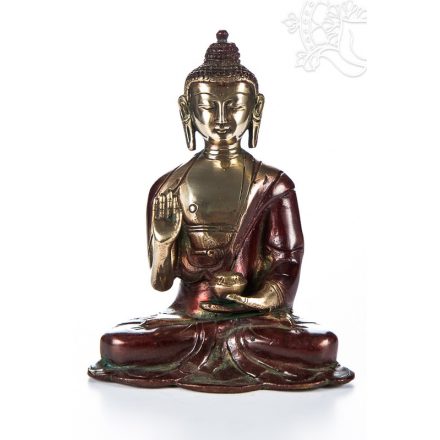 Áldó Buddha réz szobor, arany-vörös - 16cm