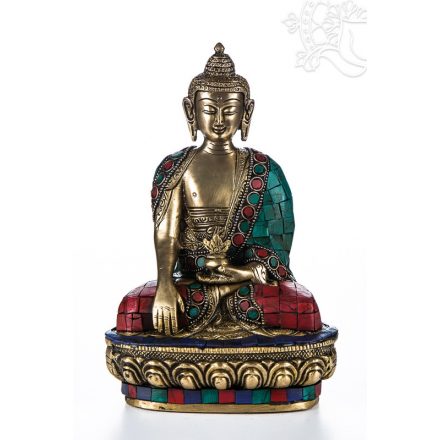 Shakyamuni Buddha réz szobor, kővel berakott - 21 cm