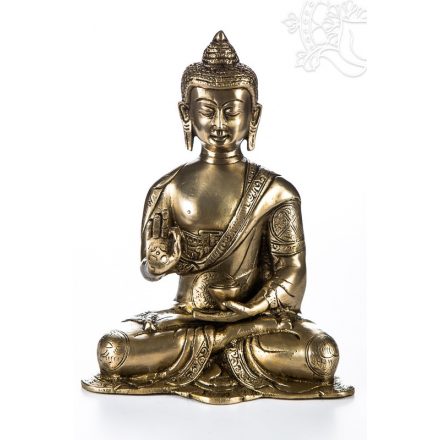 Áldó Buddha réz szobor, matt sárga - 20cm