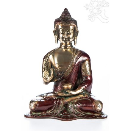 Áldó Buddha réz szobor, arany-vörös - 20cm