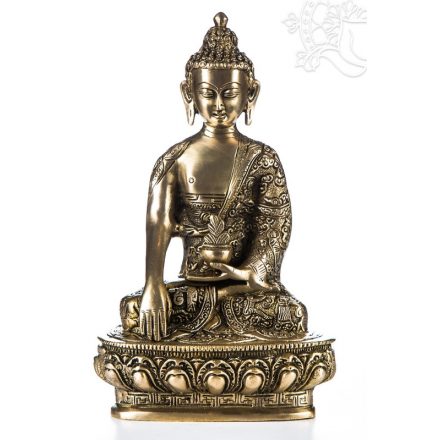 Shakyamuni Buddha réz szobor, matt sárga - 26cm