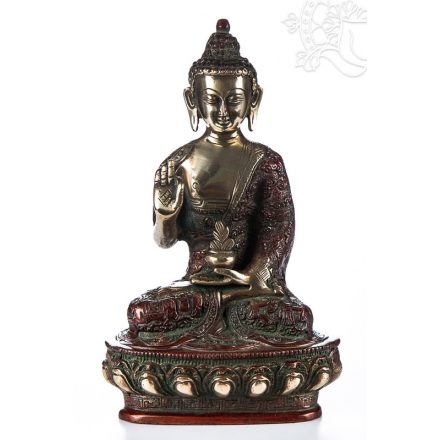 Áldó Buddha réz szobor, arany-vörös - 26cm