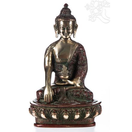 Shakyamuni Buddha réz szobor, arany-vörös - 26cm