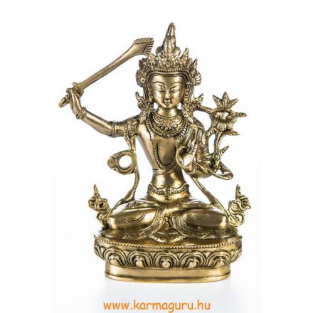 Manjushri réz szobor, matt sárga - 23cm