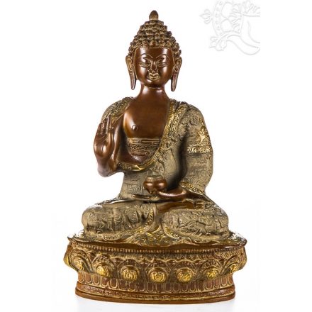 Áldó Buddha réz szobor, nepáli színű - 30cm