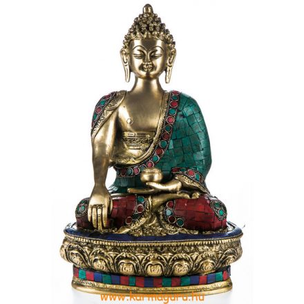 Shakyamuni Buddha réz szobor, kővel berakott - 30 cm