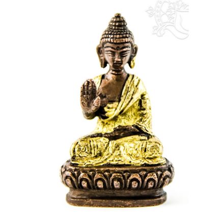 Áldó Buddha réz szobor, arany-bronz - 8cm