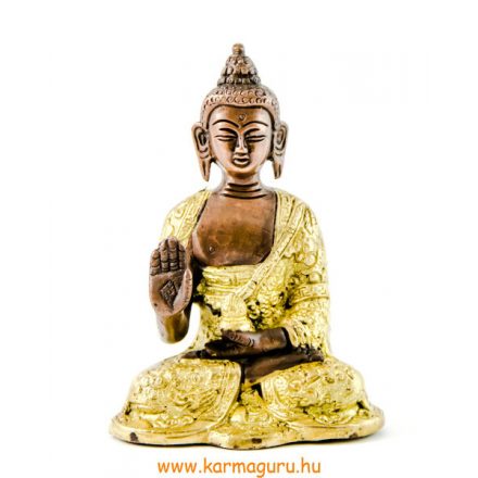 Áldó Buddha réz szobor, arany-bronz - 14cm