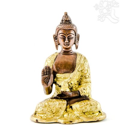 Áldó Buddha réz szobor, arany-bronz - 14cm