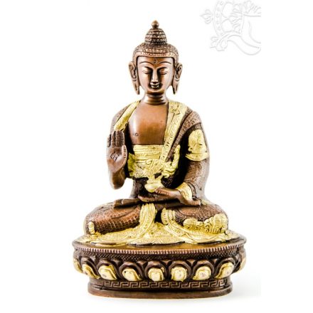 Áldó Buddha réz szobor, arany-bronz - 21cm