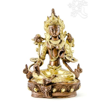 Zöld Tara réz szobor, arany-bronz - 21 cm