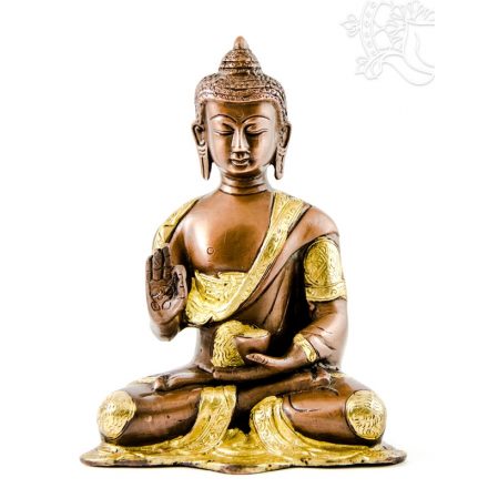 Áldó Buddha szobor réz, alj nélkül, arany-bronz - 20 cm