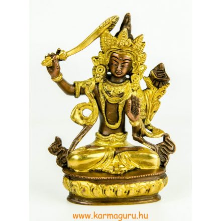 Manjushri réz szobor, arany-bronz - 14cm