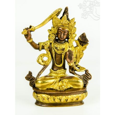 Manjushri réz szobor, arany-bronz - 14cm