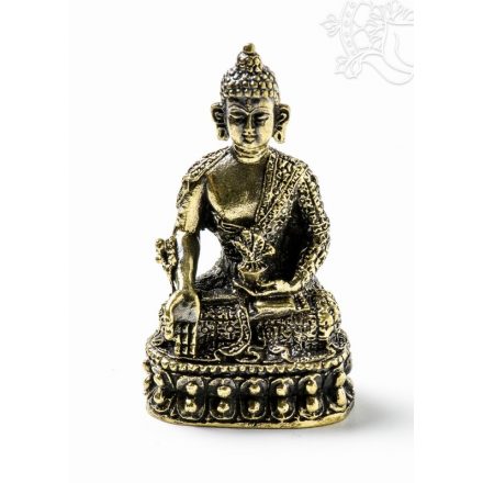 Gyógyító Buddha réz szobor, matt sárga, prémium minőség - 4,5 cm