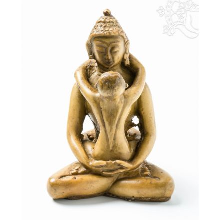 Buddha és Shakti (Samantabhadra) rezin szobor, csont színű - 8 cm