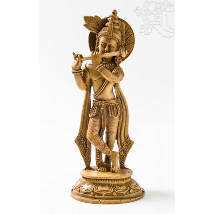 Krishna, csont színű, rezin szobor - 22 cm