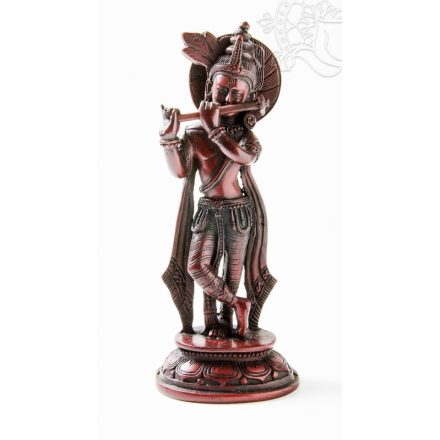 Krishna, vörös színű, rezin szobor - 22 cm