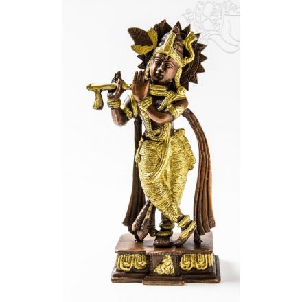 Krishna réz szobor, arany - bronz - 25 cm