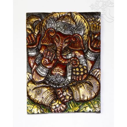 Ganesha, arany-vörös színű, fa fali dísz - 25 x 33 cm