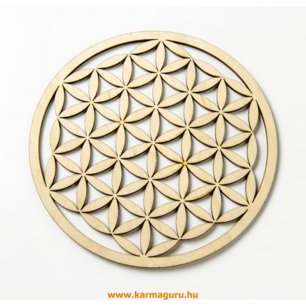 Fából faragott élet virága mandala, fali kép - 15 cm 